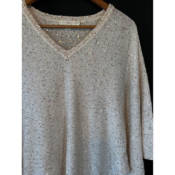 Boston Proper Metallic Gold Sequenced Light Weight Sweater S 90s Glam Holiday  - Picture 2 of 13